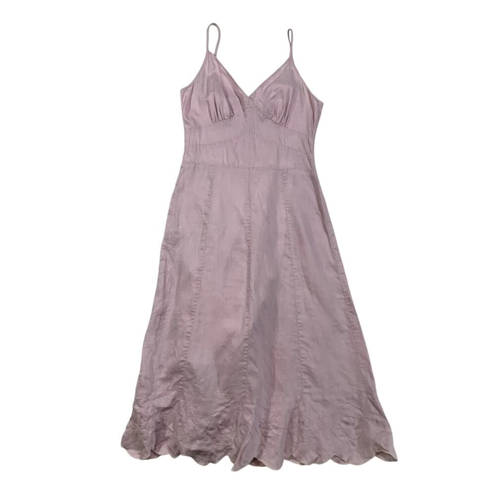 90s Off Purple Lavender Linen Floral Garden Dress Sleeveless
